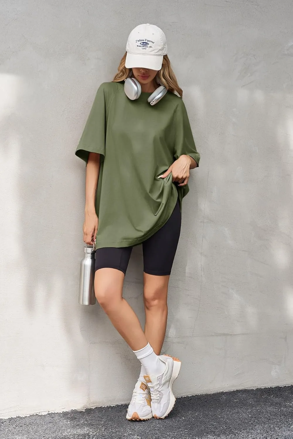 Tankaneo Womens Oversized Tshirts Crew Neck Short Raglan Sleeve Tunic Tops Summer Casual Loose Fit Workout Tee Shirts