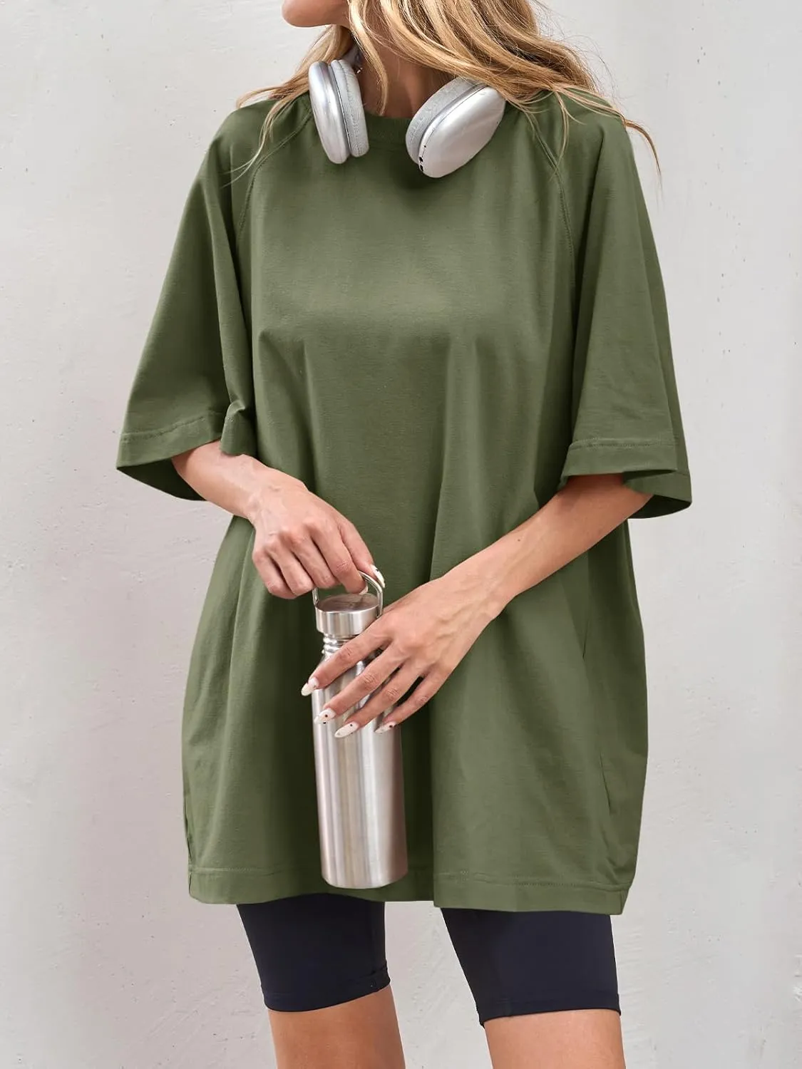 Tankaneo Womens Oversized Tshirts Crew Neck Short Raglan Sleeve Tunic Tops Summer Casual Loose Fit Workout Tee Shirts