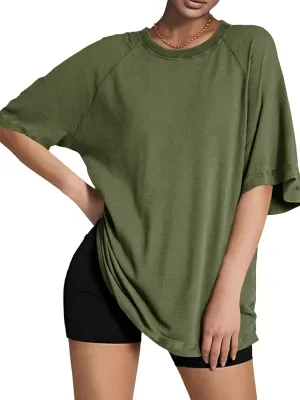 Tankaneo Womens Oversized Tshirts Crew Neck Short Raglan Sleeve Tunic Tops Summer Casual Loose Fit Workout Tee Shirts