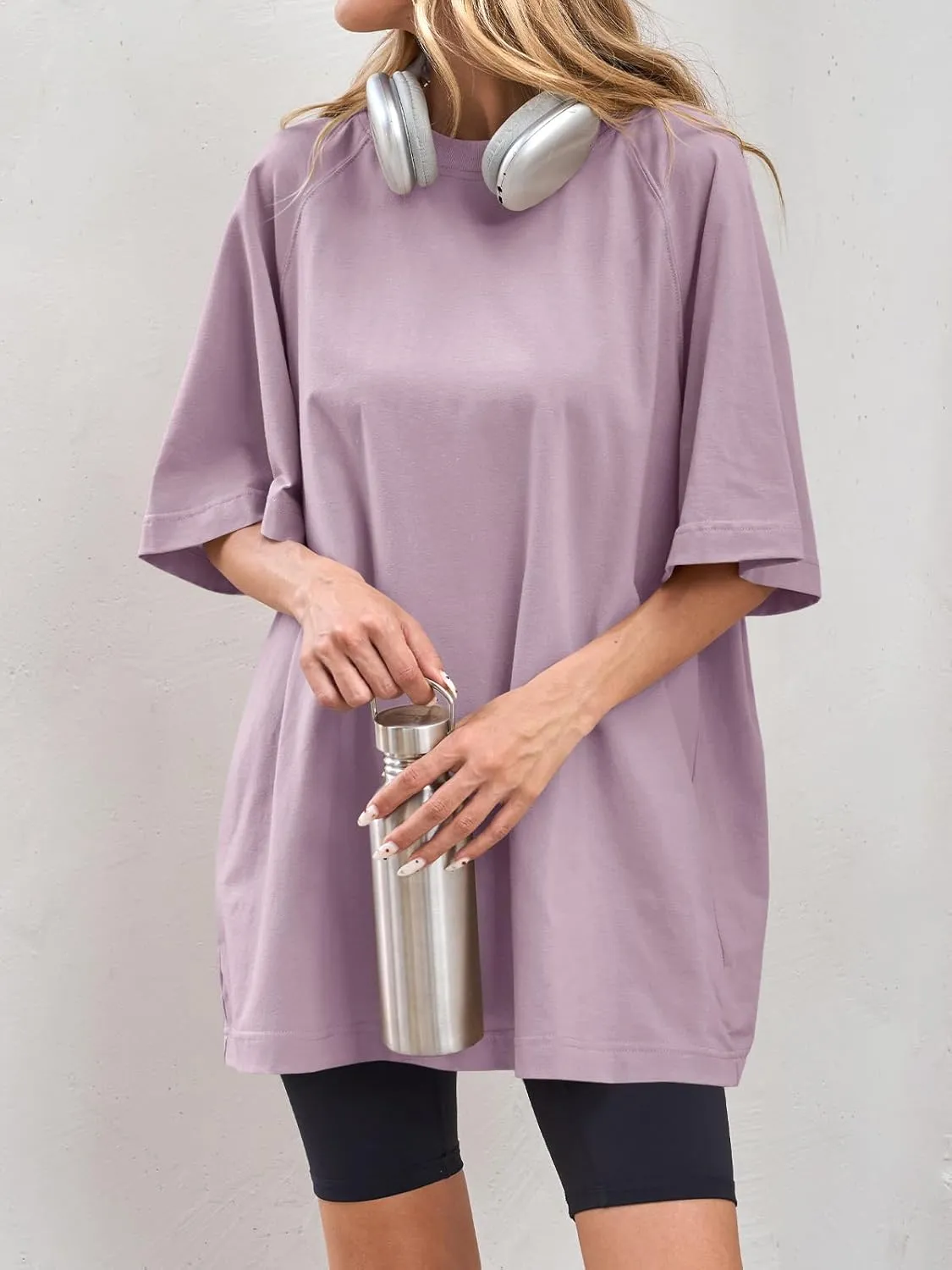 Tankaneo Womens Oversized Tshirts Crew Neck Short Raglan Sleeve Tunic Tops Summer Casual Loose Fit Workout Tee Shirts