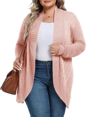 TIANZHU Plus Size Lightweight Long Crochet Cardigan for Women Open Front Knit Cardigan Sweaters Casual Loose Coat