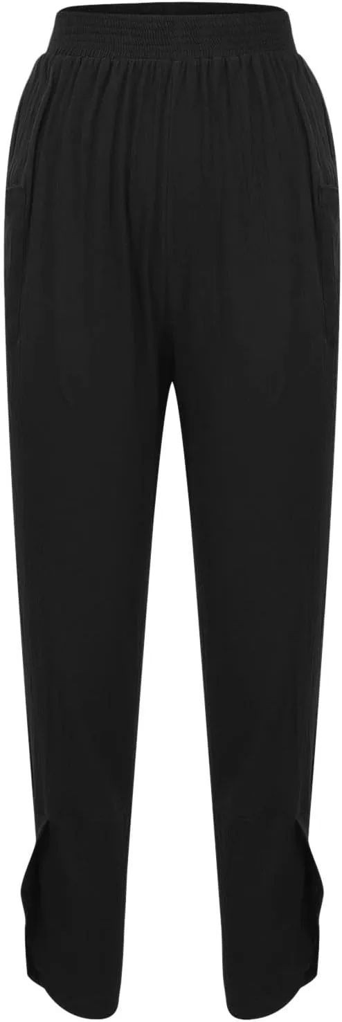 tuduoms Women's Linen Tapered Pants Comfy Casual Cropped Elastic Waist Beach Trousers Summer Lightweight Baggy Harem Pants