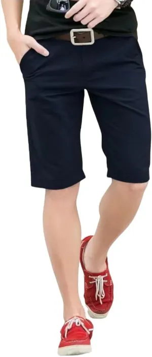 USTZFTBCL Summer Men's Loose Elastic 3/4 Length Mid-Length Straight Slim Fit Business Cotton Casual Shorts