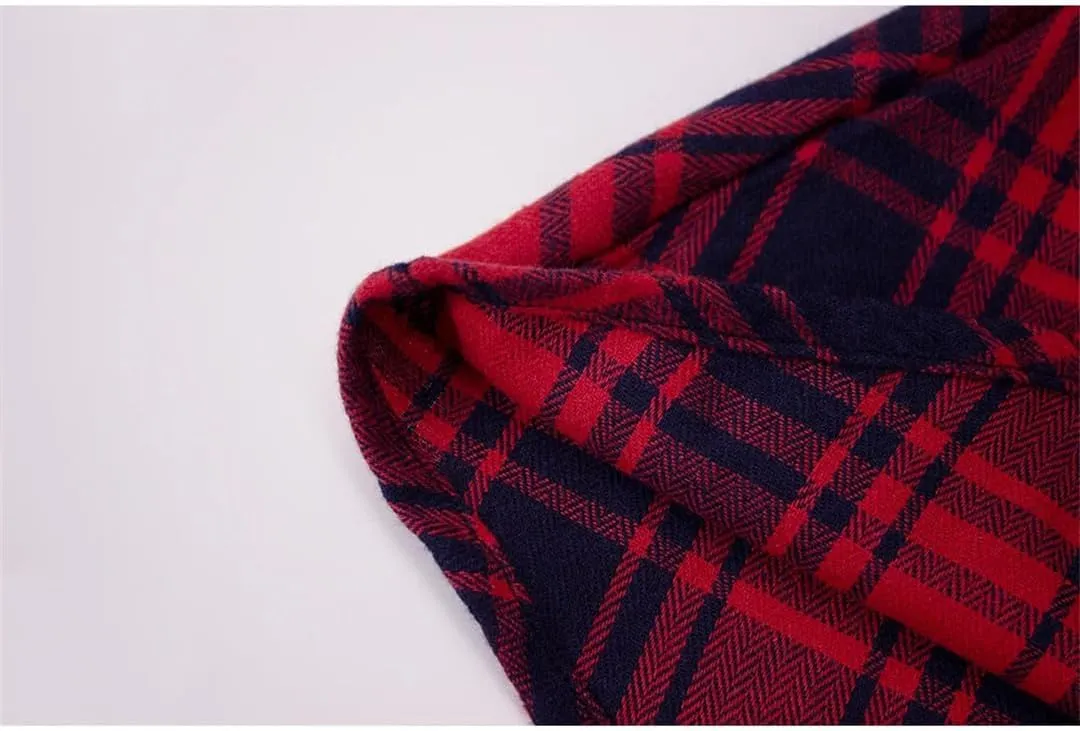 Vintage High Waist Plaid Pleated Midi Skirt for Women - Slim Fit Casual Party Skirt in Red Plaid