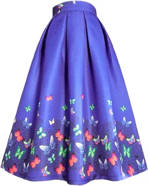 Wjnvfioo Spring Print High Waist Pleated Midi Skirt
