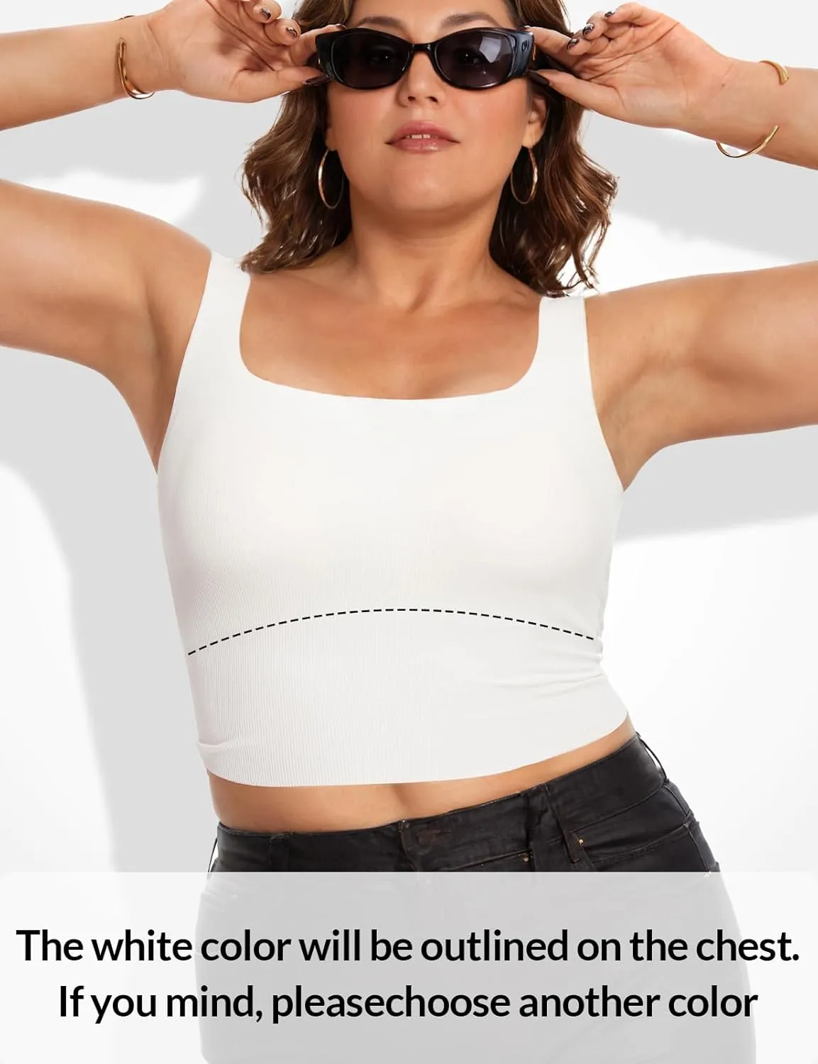 Women Tank Tops with Built in Bra Seamless Camisoles Summer Square Neck Sleeveless Crop Top L-3XL