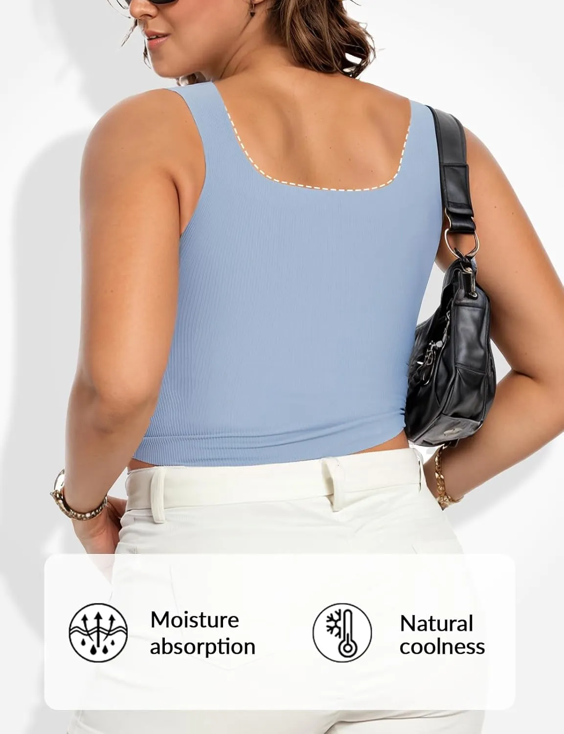 Women Tank Tops with Built in Bra Seamless Camisoles Summer Square Neck Sleeveless Crop Top L-3XL
