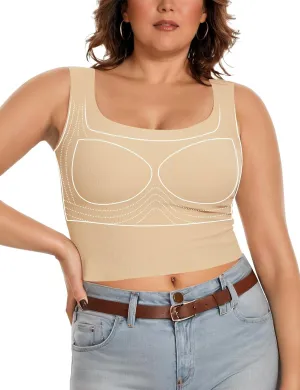 Women Tank Tops with Built in Bra Seamless Camisoles Summer Square Neck Sleeveless Crop Top L-3XL