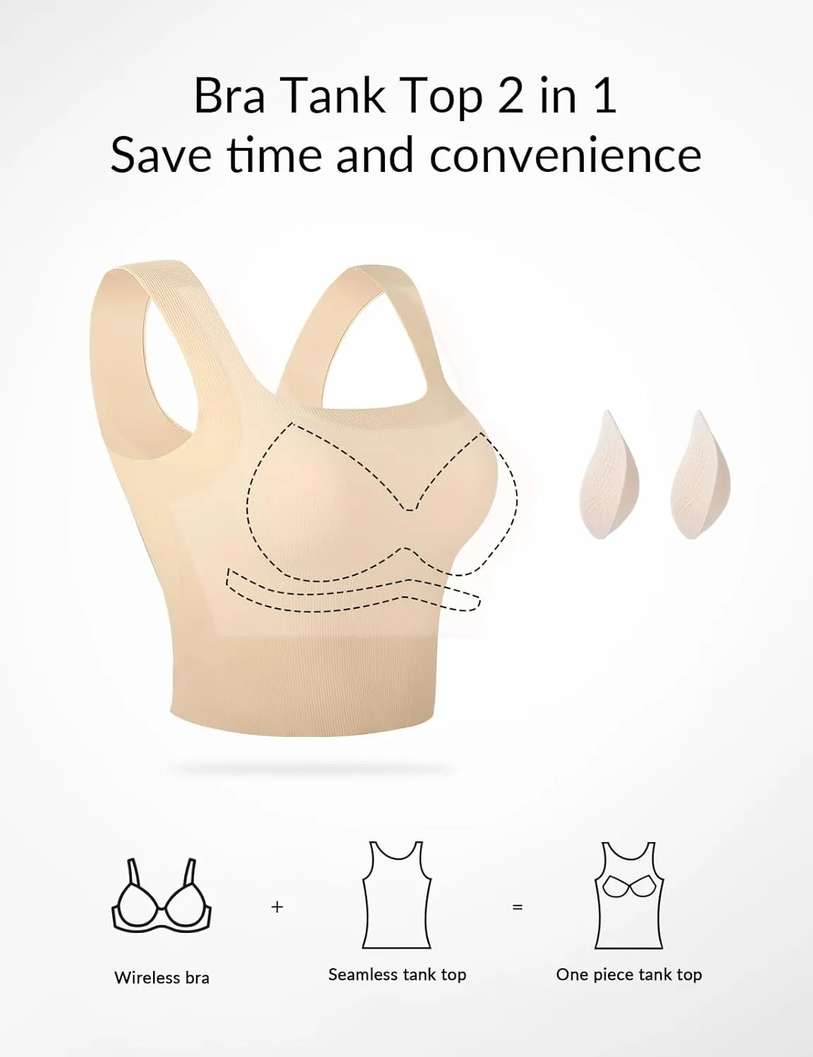 Women Tank Tops with Built in Bra Seamless Camisoles Summer Square Neck Sleeveless Crop Top L-3XL
