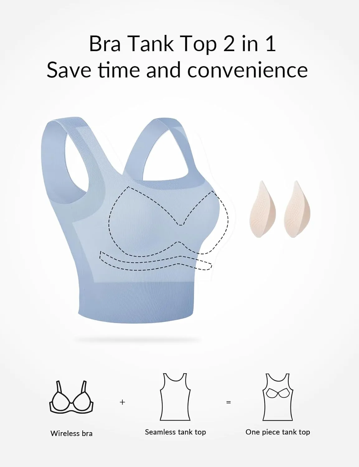 Women Tank Tops with Built in Bra Seamless Camisoles Summer Square Neck Sleeveless Crop Top L-3XL