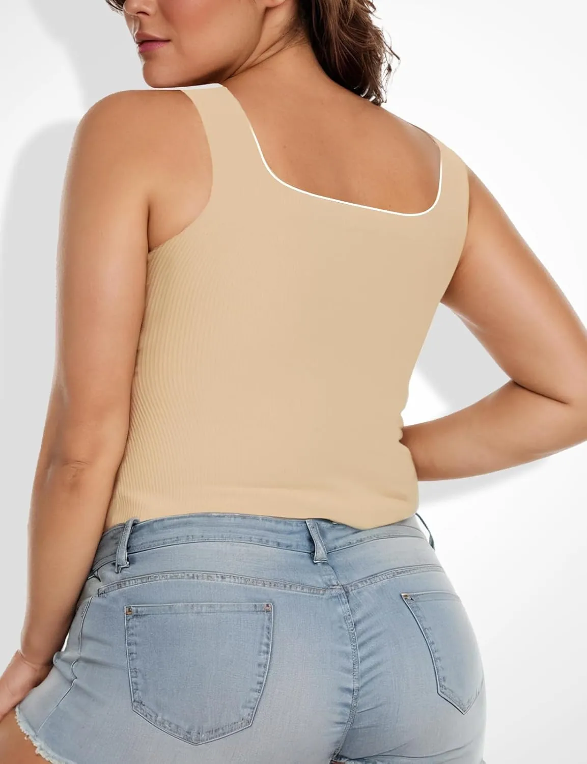 Women Tank Tops with Built in Bra Seamless Camisoles Summer Square Neck Sleeveless Crop Top L-3XL