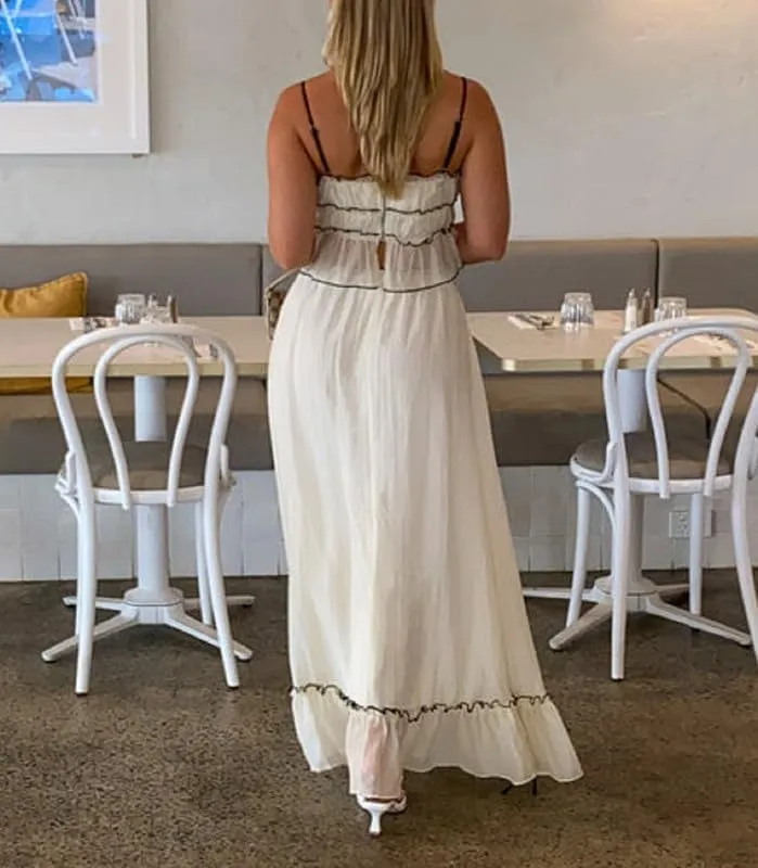 Women Y2K 2 Piece Skirt Set Spaghetti Strap Cropped Cami Ruffle Tiered Flowy Maxi Skirt Vacation Beach Outfits