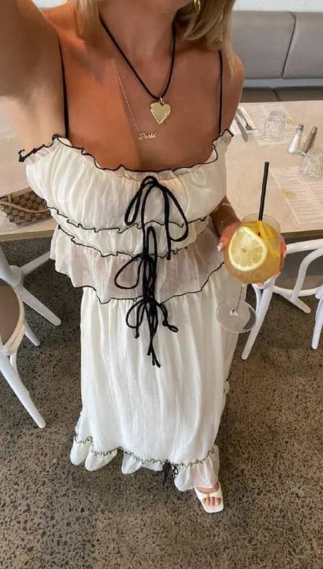 Women Y2K 2 Piece Skirt Set Spaghetti Strap Cropped Cami Ruffle Tiered Flowy Maxi Skirt Vacation Beach Outfits