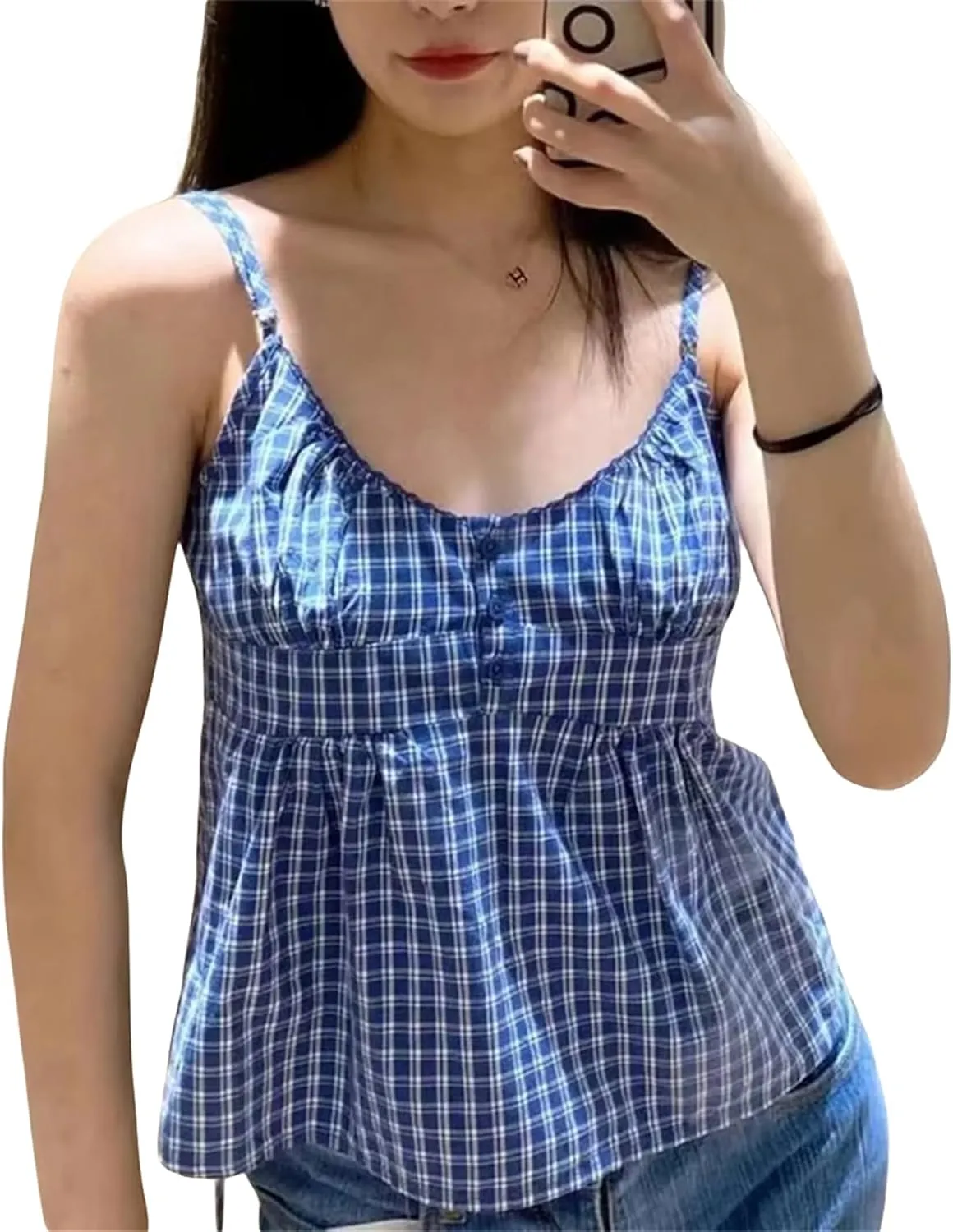 Women Y2k Floral Tank Top Ruffle Babydoll Camisole Sleeveless Smocked Back Peplum Shirt Summer Trendy Cami Tops