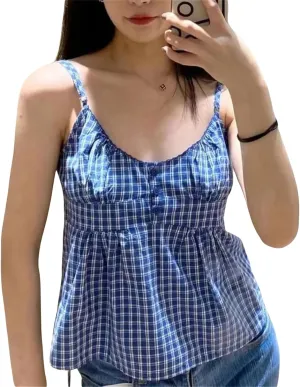 Women Y2k Floral Tank Top Ruffle Babydoll Camisole Sleeveless Smocked Back Peplum Shirt Summer Trendy Cami Tops