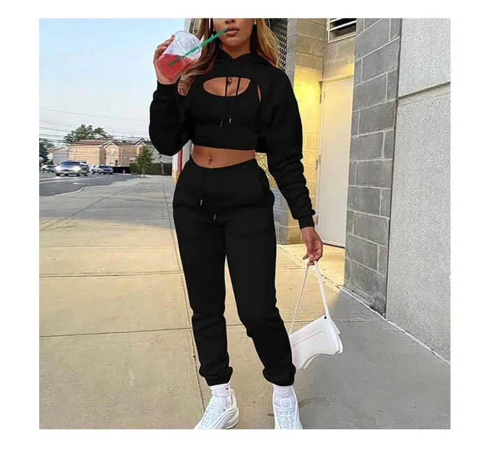 Women's 3-Piece Fleece Jogging Suit: Cozy & Stylish