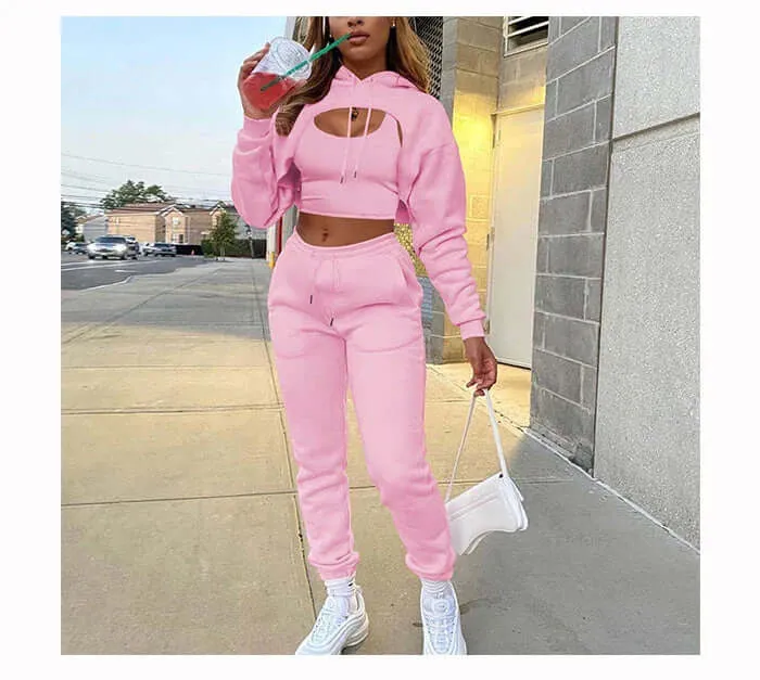 Women's 3-Piece Fleece Jogging Suit: Cozy & Stylish