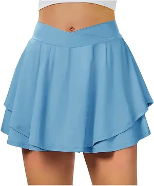 Womens Athletic Skirts Tennis Golf Shorts Criss Cross Waist High Waisted Flowy Pleated Skirts Tummy Control Skorts