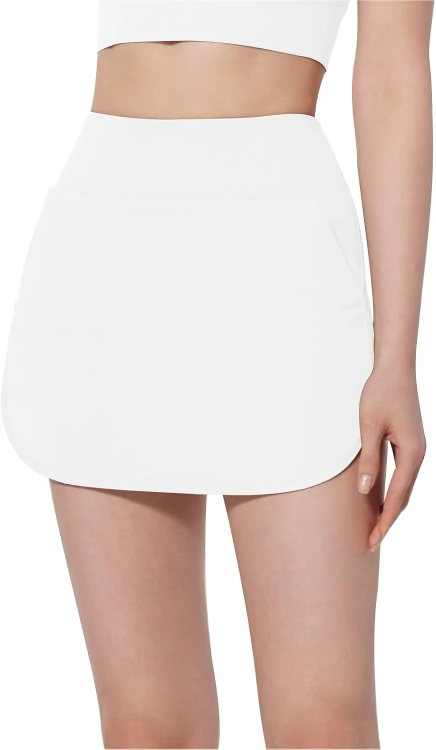Women's Athletic Tennis Skorts Built-in Shorts Casual High Waisted Solid Color Slim Comfy Active Running Short Pants