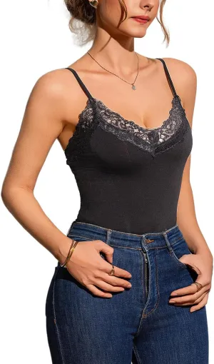 Womens Camisole Tank Top Undershirt Adjustable Spaghetti Strap V-Neck Lace Stretchy Camisoles