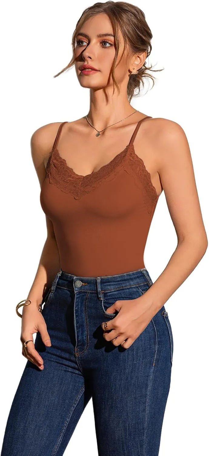 Womens Camisole Tank Top Undershirt Adjustable Spaghetti Strap V-Neck Lace Stretchy Camisoles