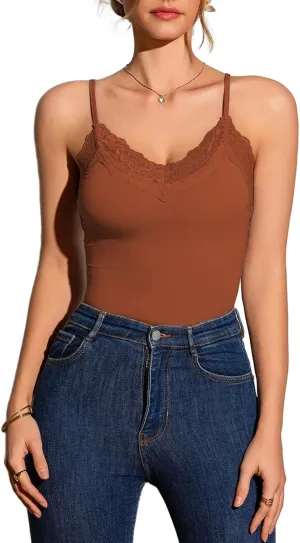 Womens Camisole Tank Top Undershirt Adjustable Spaghetti Strap V-Neck Lace Stretchy Camisoles