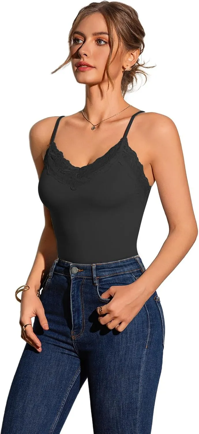 Womens Camisole Tank Top Undershirt Adjustable Spaghetti Strap V-Neck Lace Stretchy Camisoles