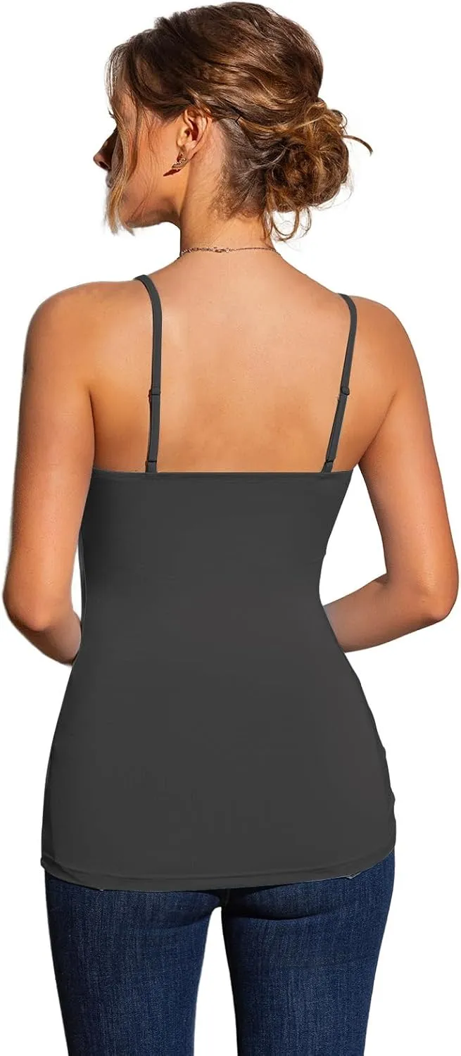 Womens Camisole Tank Top Undershirt Adjustable Spaghetti Strap V-Neck Lace Stretchy Camisoles