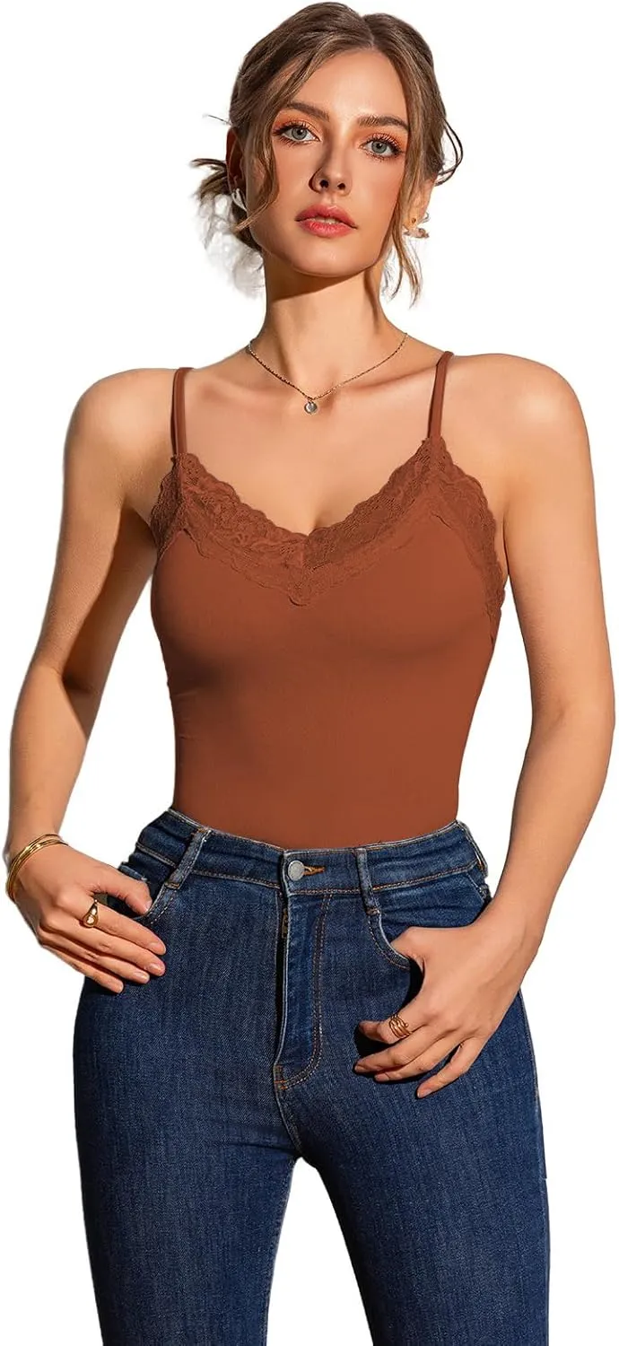 Womens Camisole Tank Top Undershirt Adjustable Spaghetti Strap V-Neck Lace Stretchy Camisoles