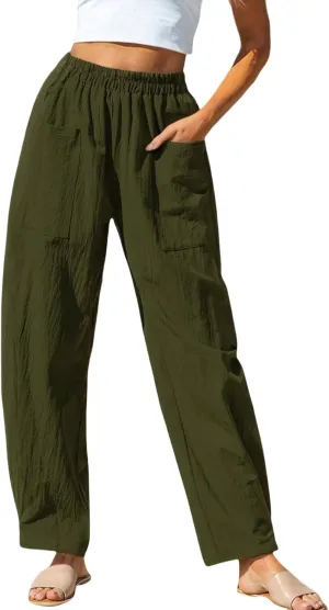 Womens Casual Cotton Linen Pants Summer Lightweight High Waisted Elastic Pants Workout Lounge Trousers 2025