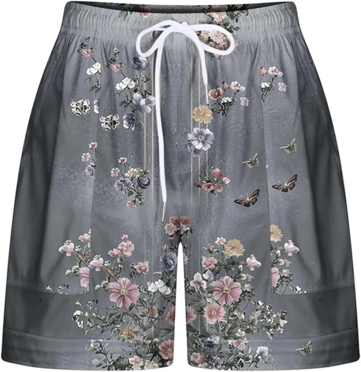 Womens Casual Shorts Fashion Floral Printed Drawstring Elastic Waisted Thin Style Short Summer Loose Comfy Crop Pant
