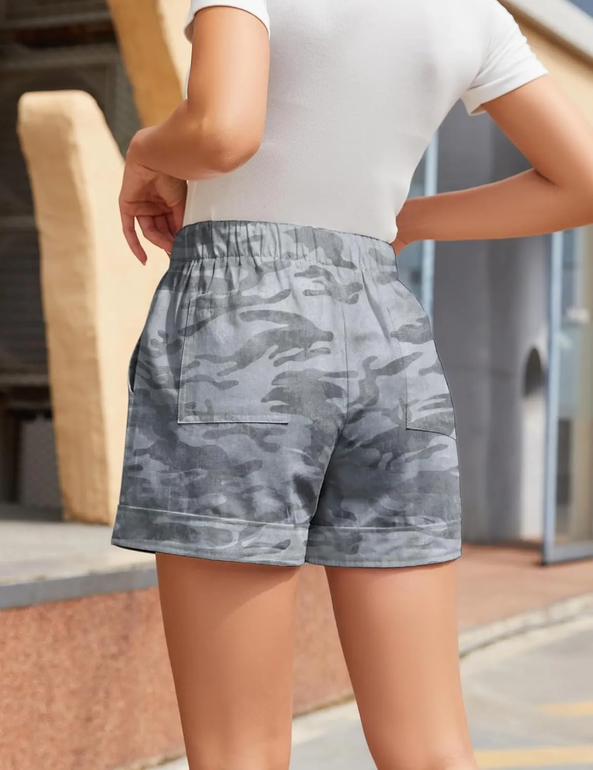 Womens Comfy Drawstring Casual Elastic Waist Pocketed Loose Fit Shorts Plus Size
