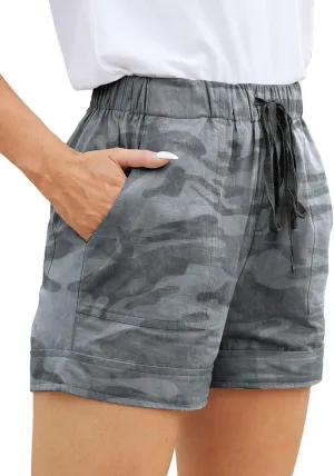 Womens Comfy Drawstring Casual Elastic Waist Pocketed Loose Fit Shorts Plus Size