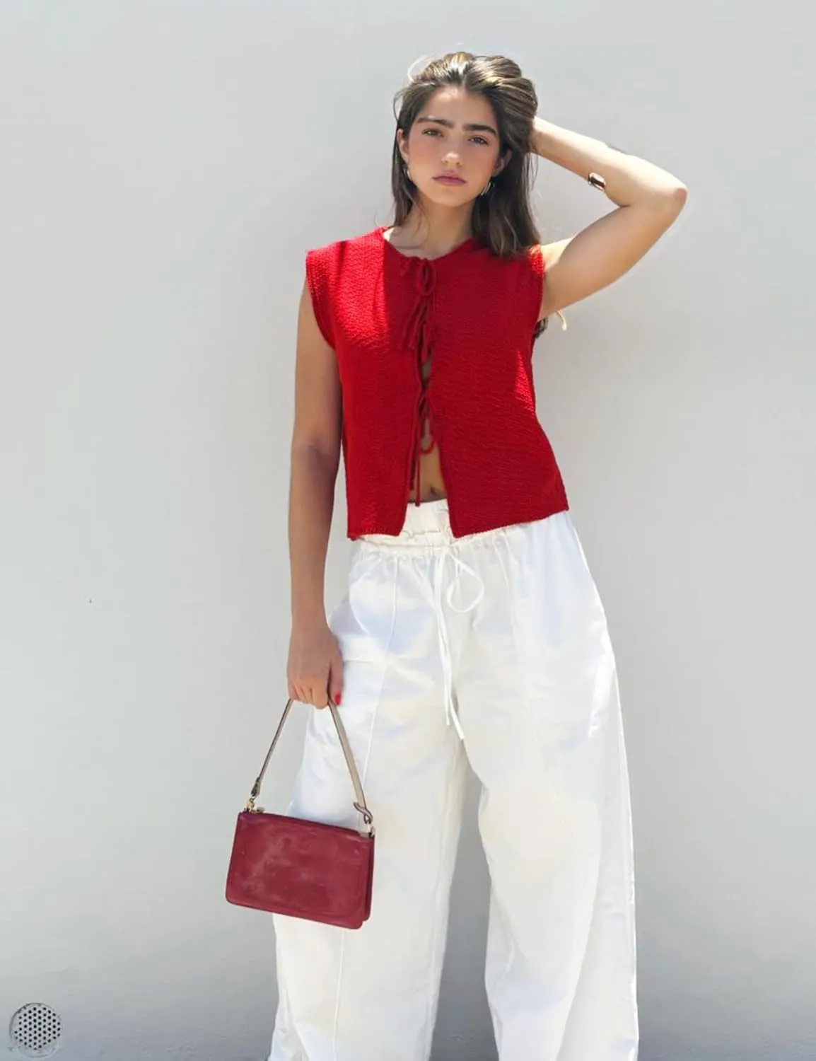 Women's Crochet Sweater Vest Summer Casual Sleeveless Crew Neck Tie Front Knit Vest Top Cardigan