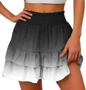 Womens Flowy High Waisted Shorts Summer Casual Ruffle Skorts Cute Mini Skirts Trendy Gradient Comfy Beach Short Pants