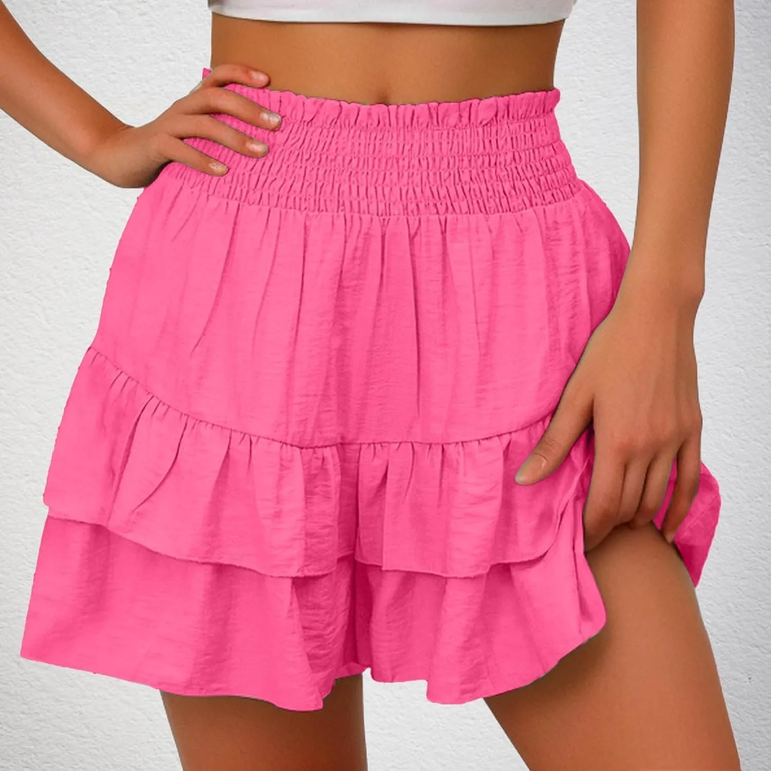 Women's High Waisted Pleated Skirts Boho Ruffle Tiered Shorts Beach Vacation Short Summer Comfy Flowy Skirt