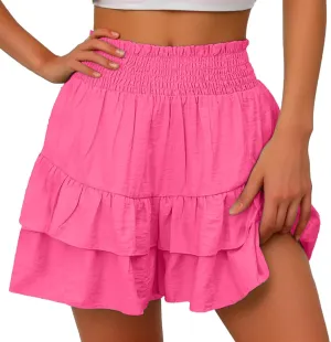 Women's High Waisted Pleated Skirts Boho Ruffle Tiered Shorts Beach Vacation Short Summer Comfy Flowy Skirt