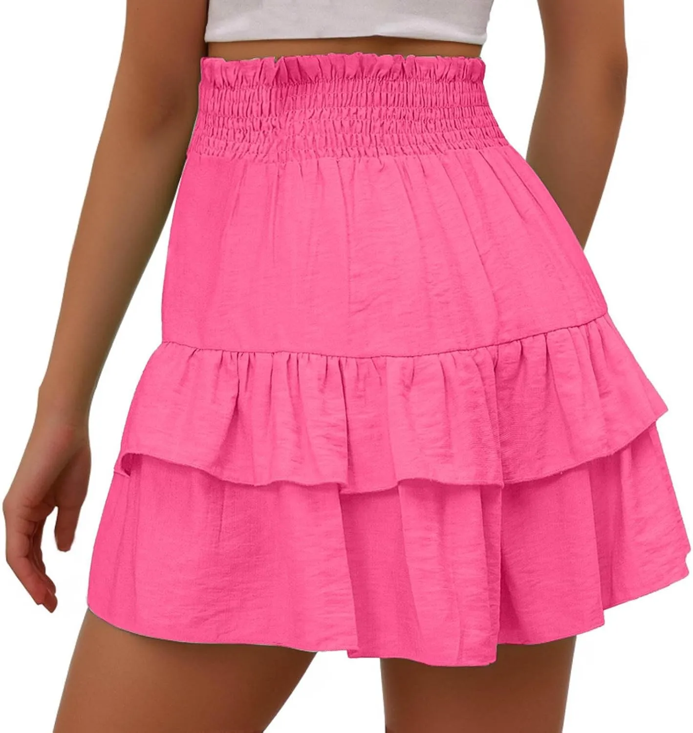 Women's High Waisted Pleated Skirts Boho Ruffle Tiered Shorts Beach Vacation Short Summer Comfy Flowy Skirt