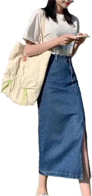 Women's Irregular Split Denim Skirt Summer Women's High-Waisted Slim Long A-Line Bag Hip Denim Skirt