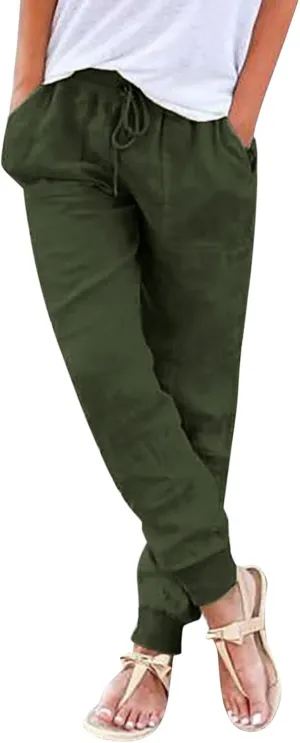 Women's Linen Blend Summer Comfy Palazzo Pants Low Waist Long Lounge Plus Size Palazzo Lounge Pants Office