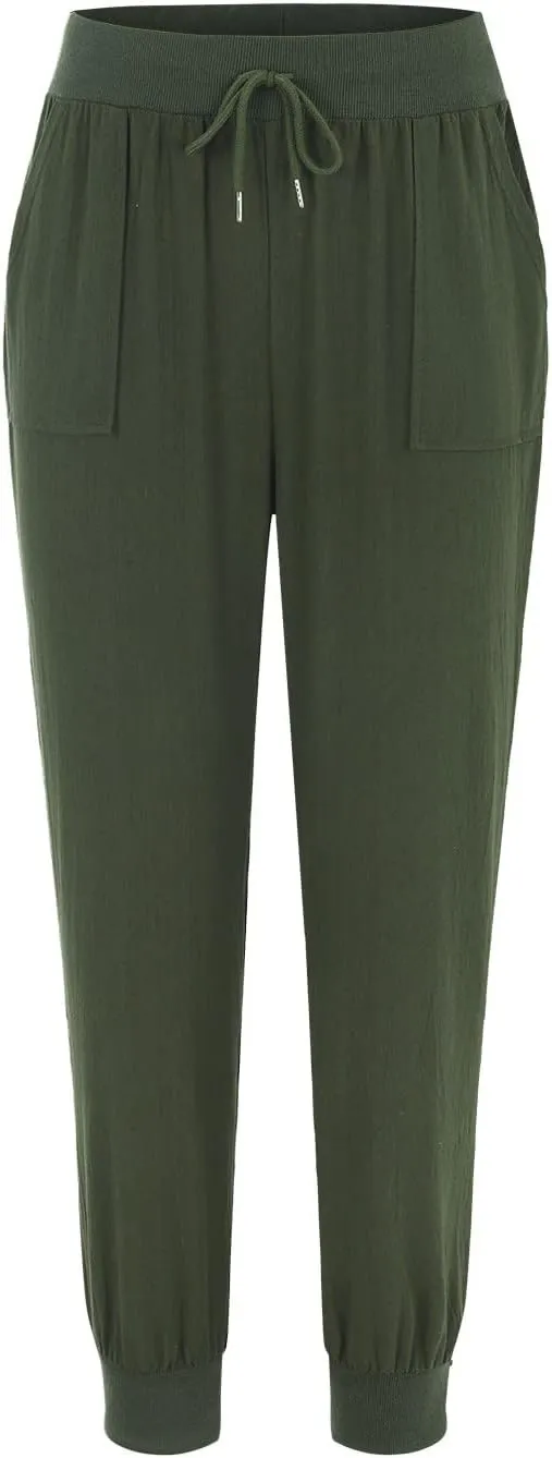 Women's Linen Blend Summer Comfy Palazzo Pants Low Waist Long Lounge Plus Size Palazzo Lounge Pants Office