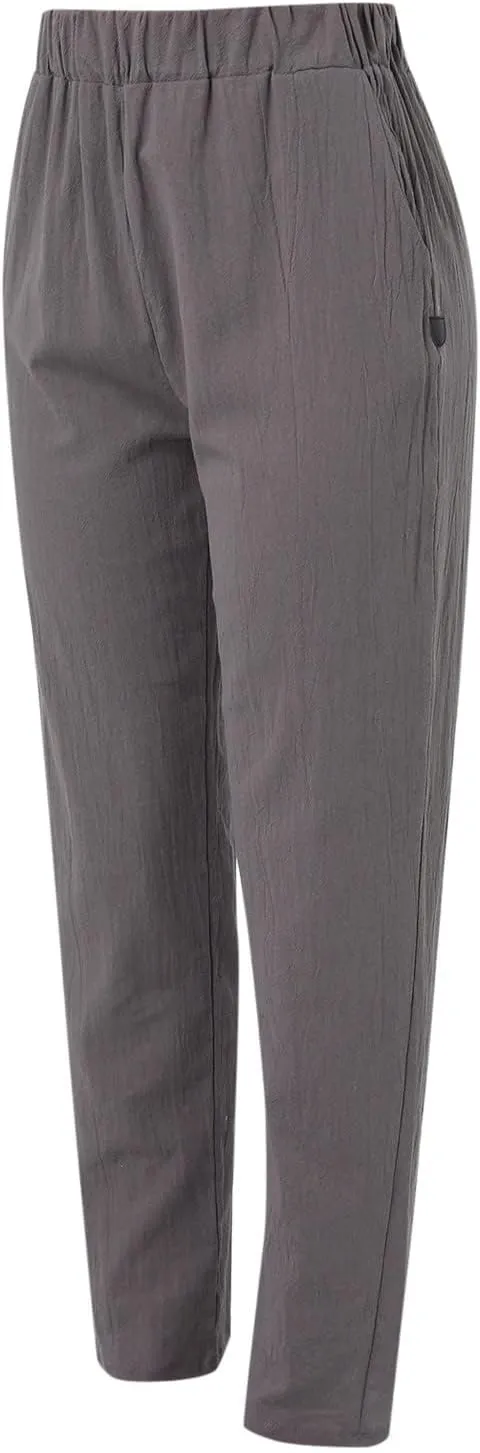 Womens Linen Pants Casual High Waist Straight Leg Pants Summer Comfy Cropped Pant Loose Fit Trousers with Pockets
