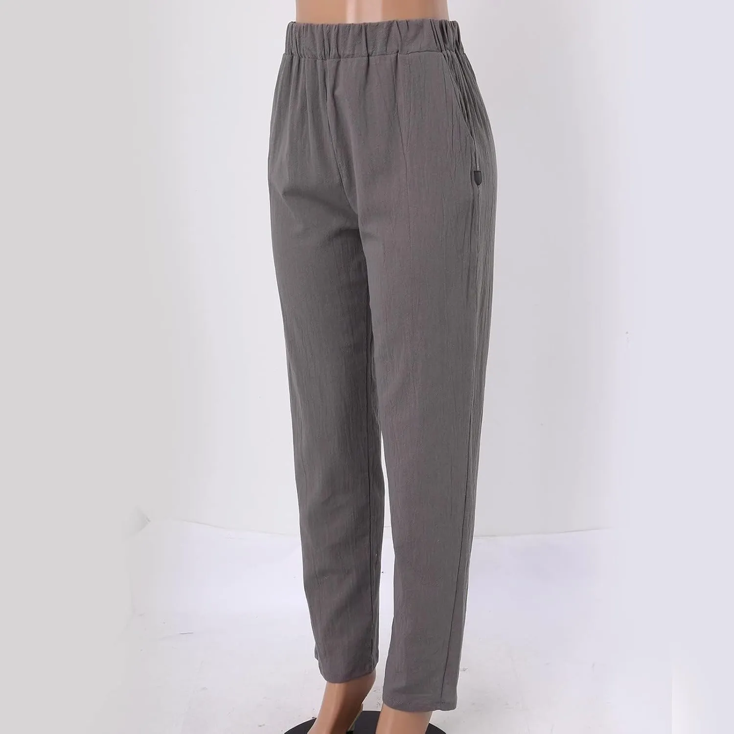 Womens Linen Pants Casual High Waist Straight Leg Pants Summer Comfy Cropped Pant Loose Fit Trousers with Pockets