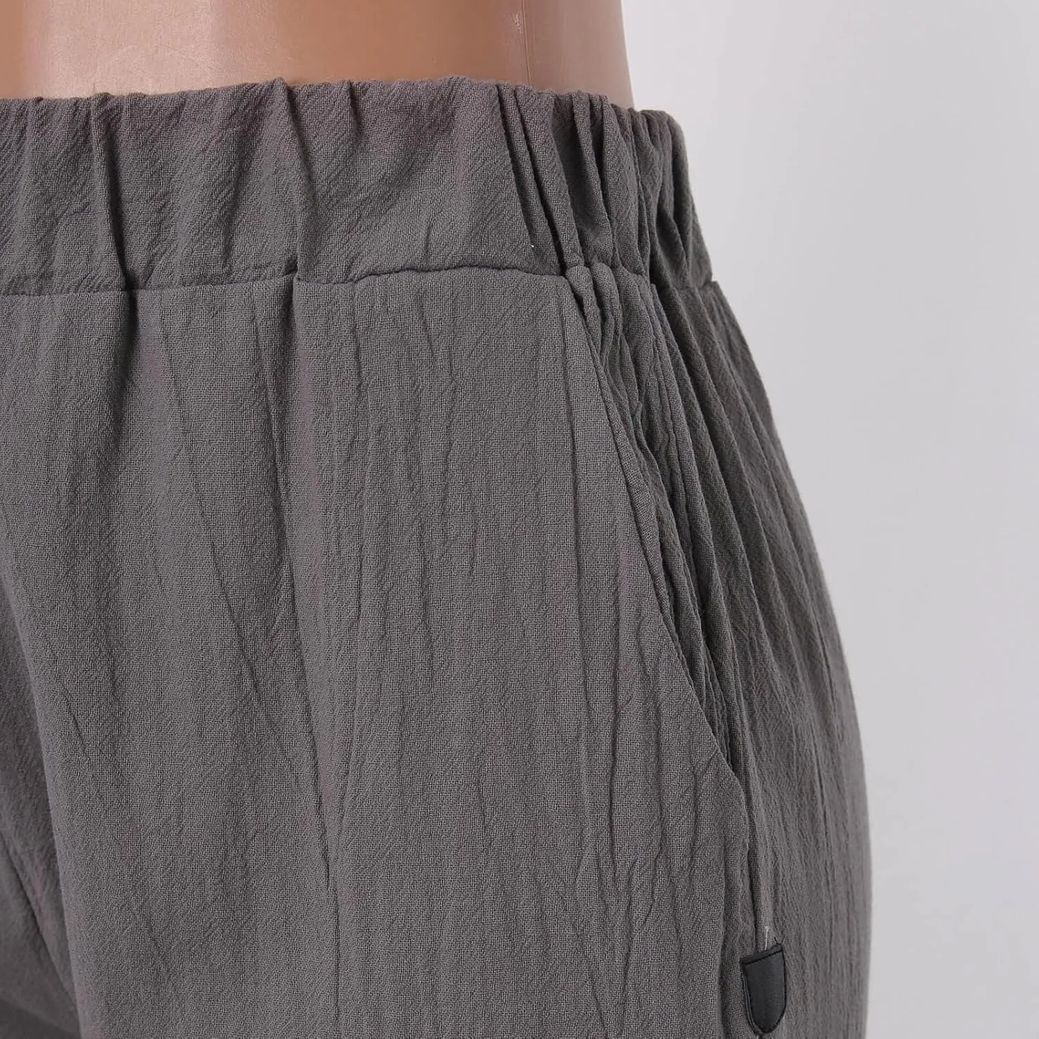 Womens Linen Pants Casual High Waist Straight Leg Pants Summer Comfy Cropped Pant Loose Fit Trousers with Pockets