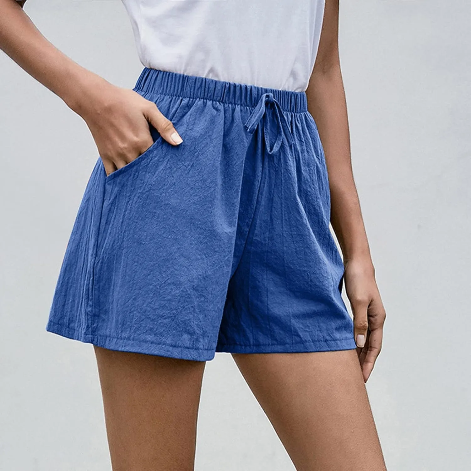Work Shorts for Women Summer Comfy Linen Blend Pull On Short Breathable Drawstring Elastic Waist Work Trouser