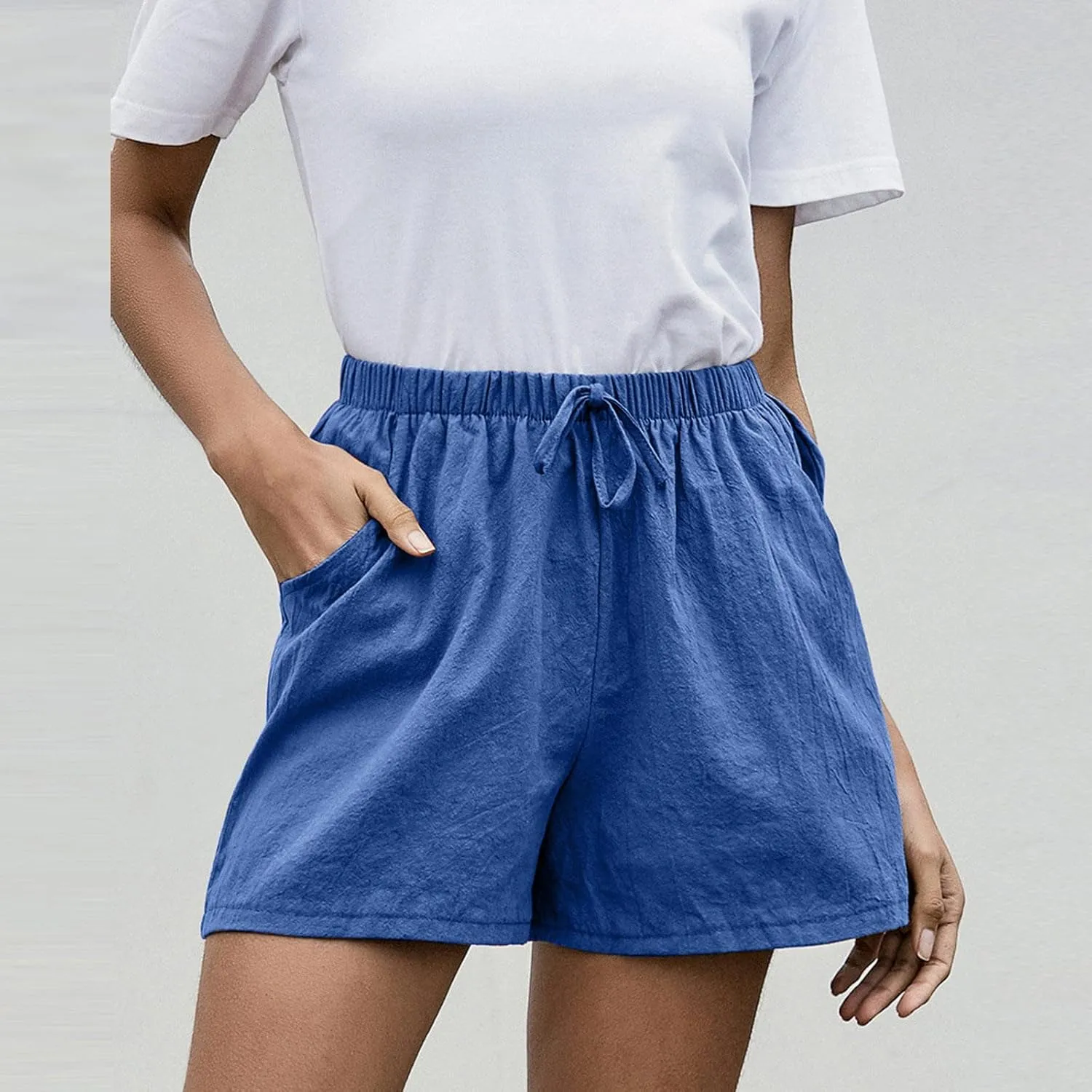 Work Shorts for Women Summer Comfy Linen Blend Pull On Short Breathable Drawstring Elastic Waist Work Trouser