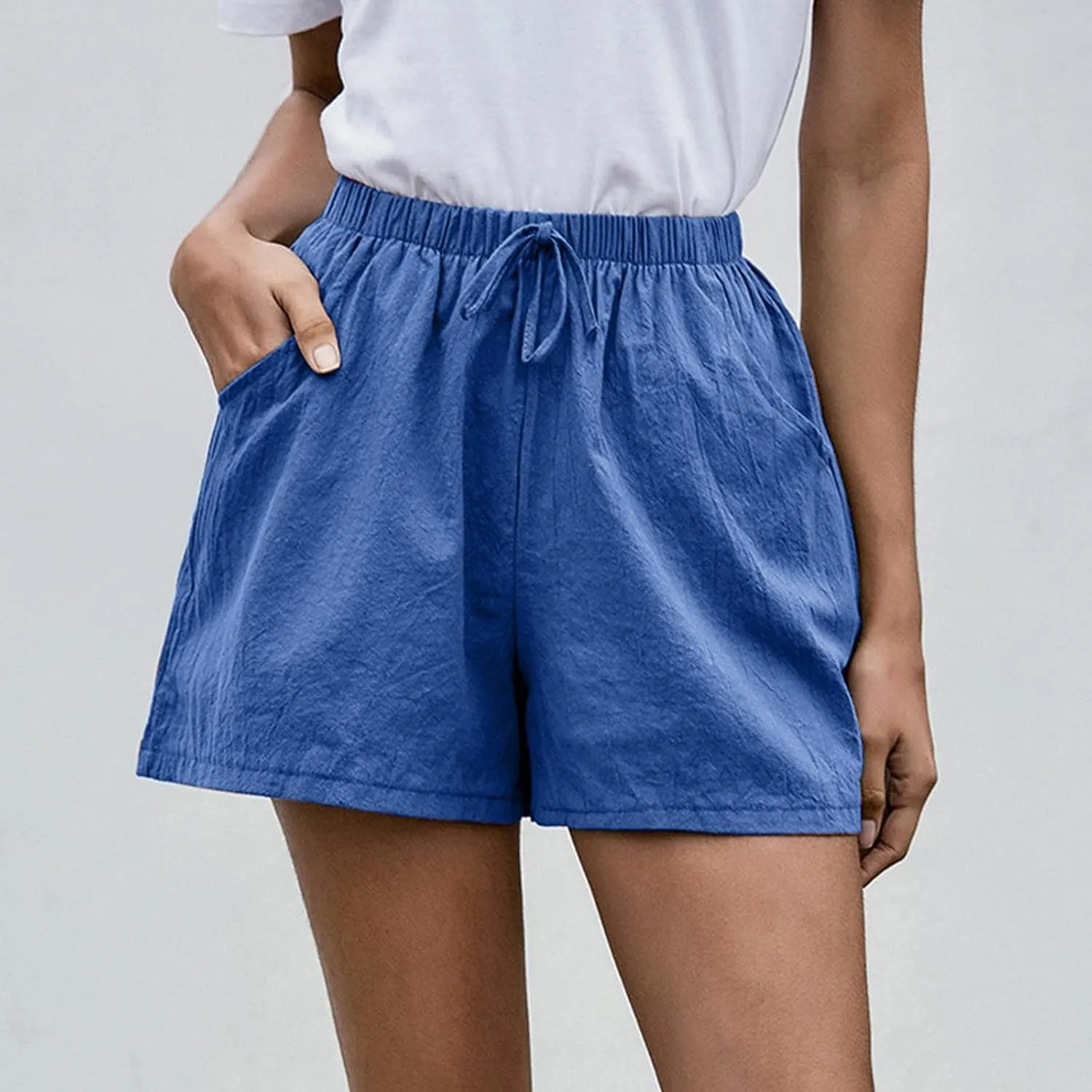 Work Shorts for Women Summer Comfy Linen Blend Pull On Short Breathable Drawstring Elastic Waist Work Trouser