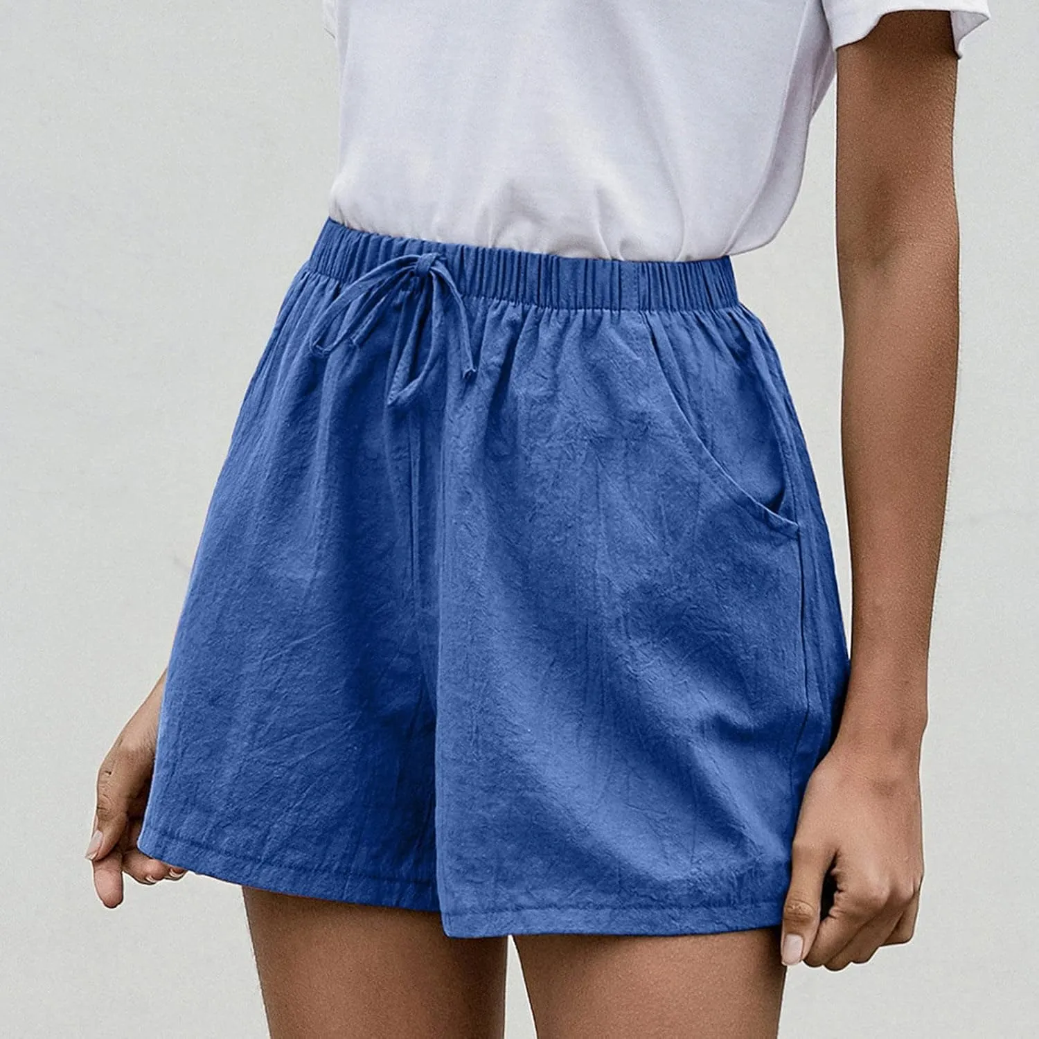 Work Shorts for Women Summer Comfy Linen Blend Pull On Short Breathable Drawstring Elastic Waist Work Trouser