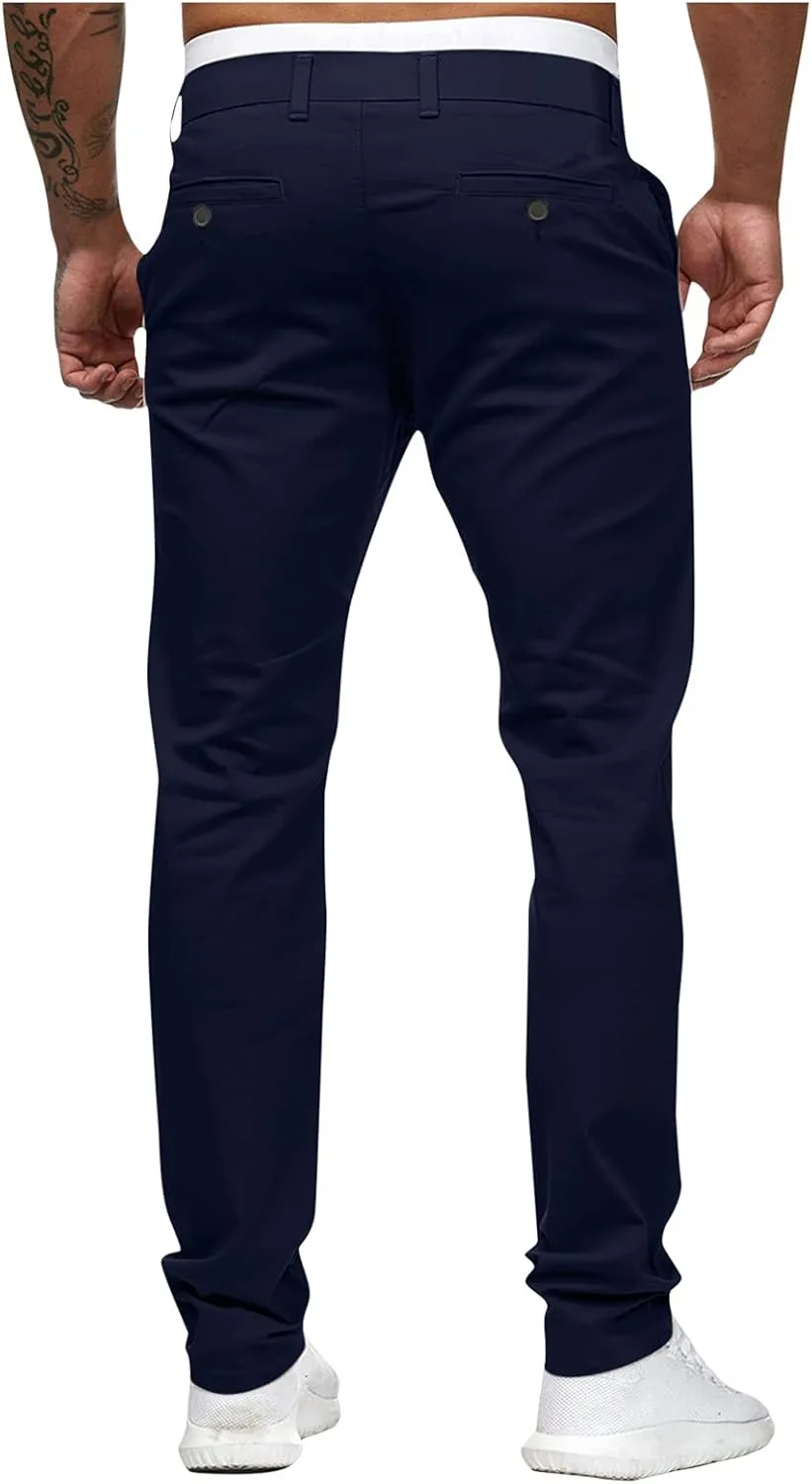 WUAI-Men Stretch Flat Front Chino Pant Slim Fit Casual Elastic Waist Workout Jogger Sweatpants Comfy Lounge Pants