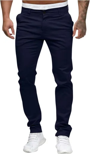 WUAI-Men Stretch Flat Front Chino Pant Slim Fit Casual Elastic Waist Workout Jogger Sweatpants Comfy Lounge Pants